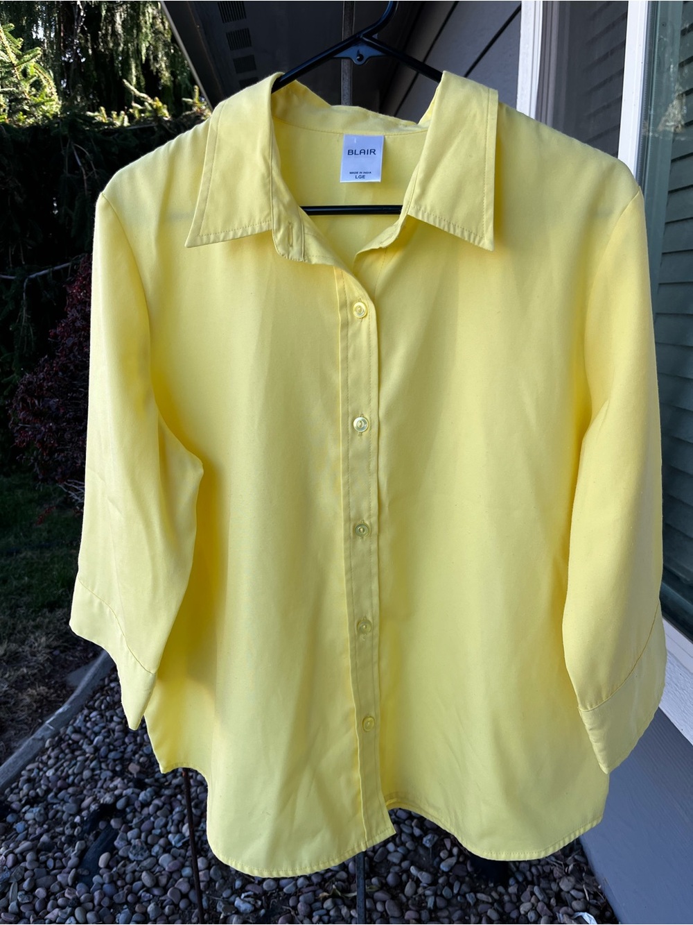 Blair Yellow Button Up Blouse 3/4 Sleeve Collared L